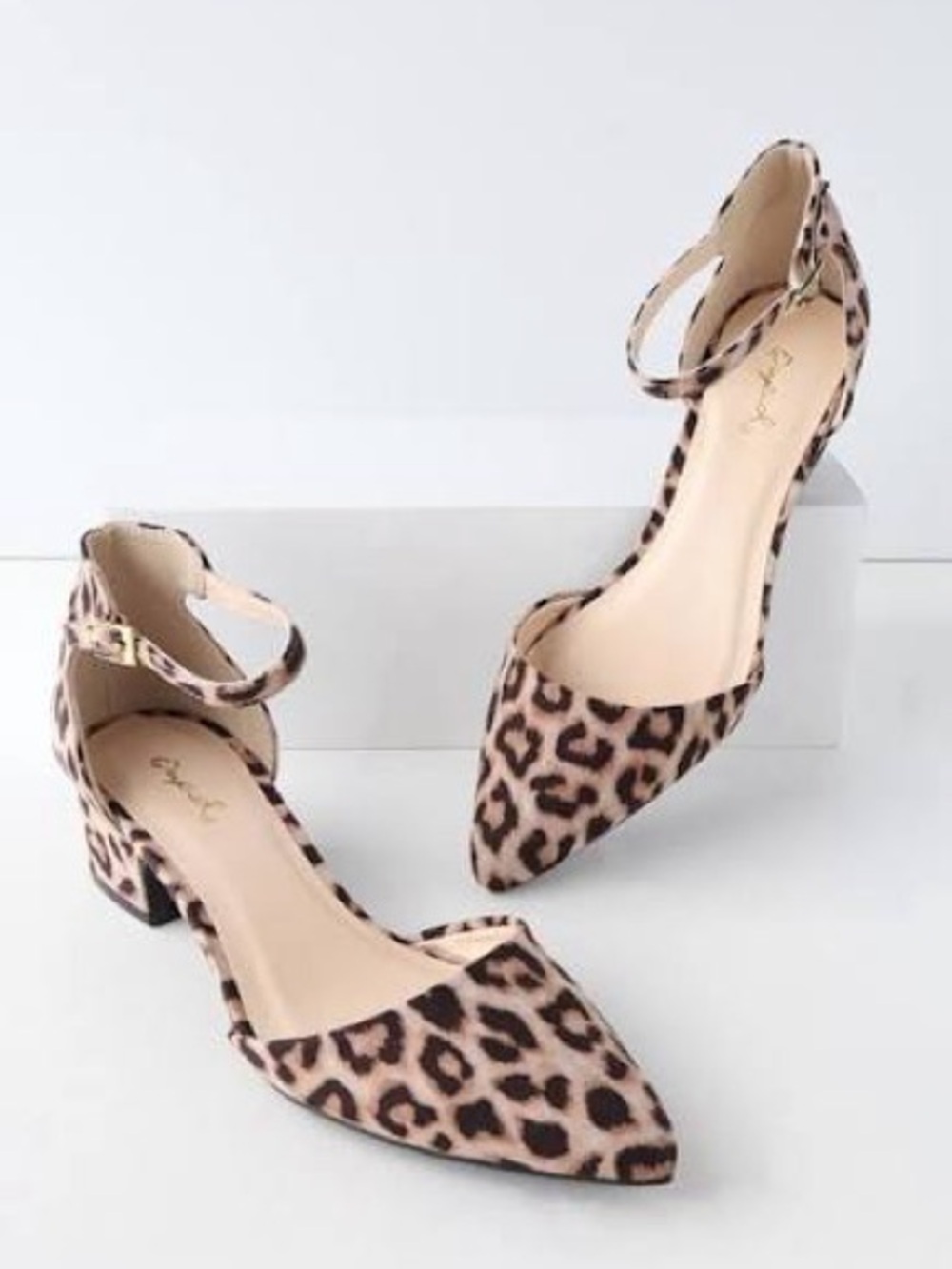 Lulus (Qupid) | Lucinda Leopard Print Ankle Strap Pointed Toe Kitten Pumps (7)